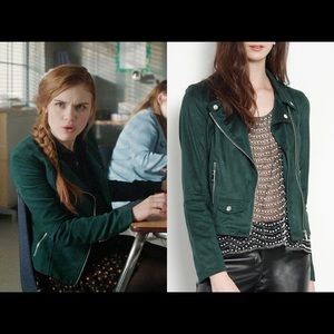 ASO Lydia Martin Alt Green Faux Suede Moto Jacket